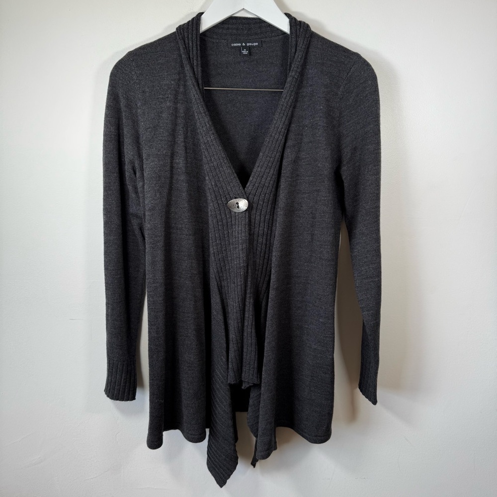 Cable & Gauge Women’s Charcoal Gray Open Front Cardigan Sweater Button Sz M